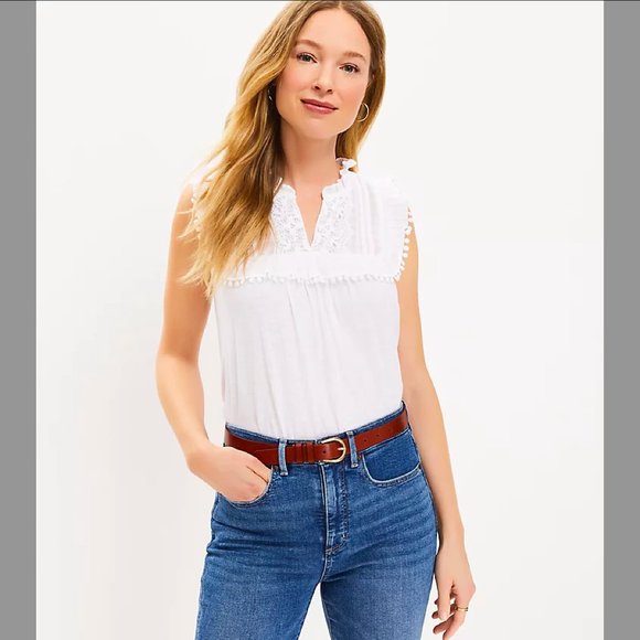 LOFT Tops - NWT LOFT Pom Pom Ruffle Shell -- XL